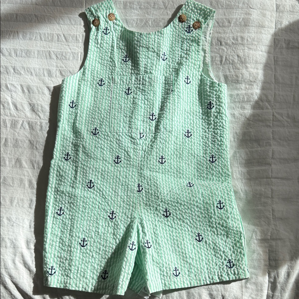 Charming Mint Kids Overalls with Anchor Design